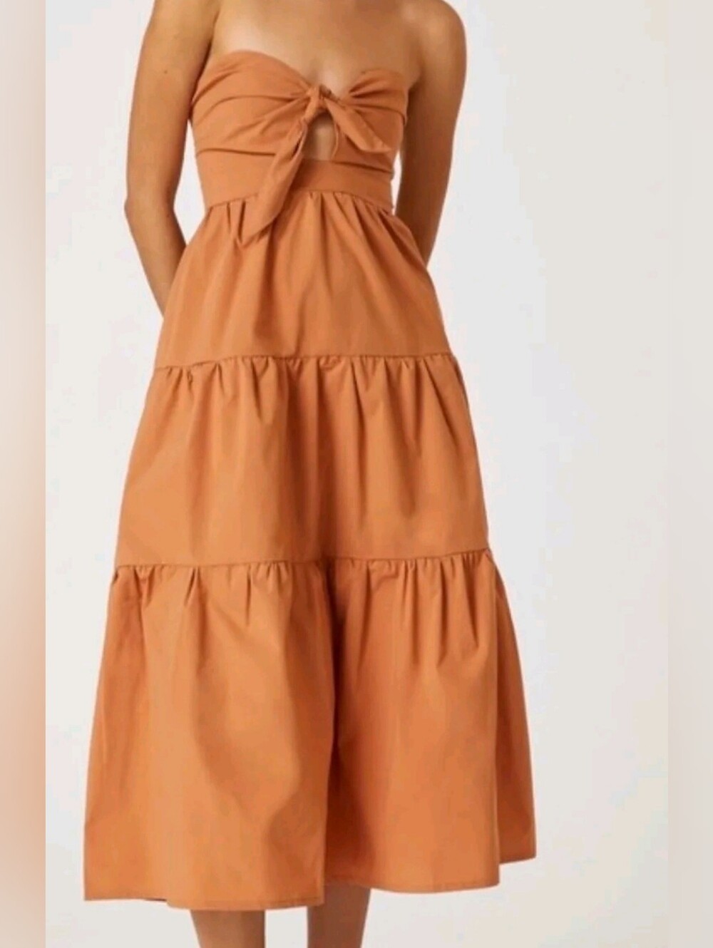 Blue Tassel for Anthropologie Rust Strapless Tiered Midi Dress | Size L
